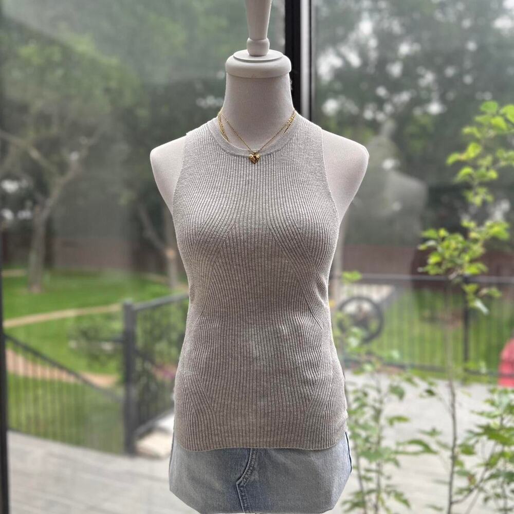 Express Grey Ribbed Halter Neck Tank Top S